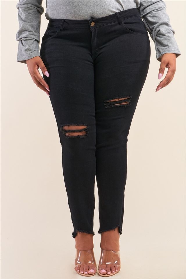 Plus Size So Chic - Black Jean Με Σκισίματα