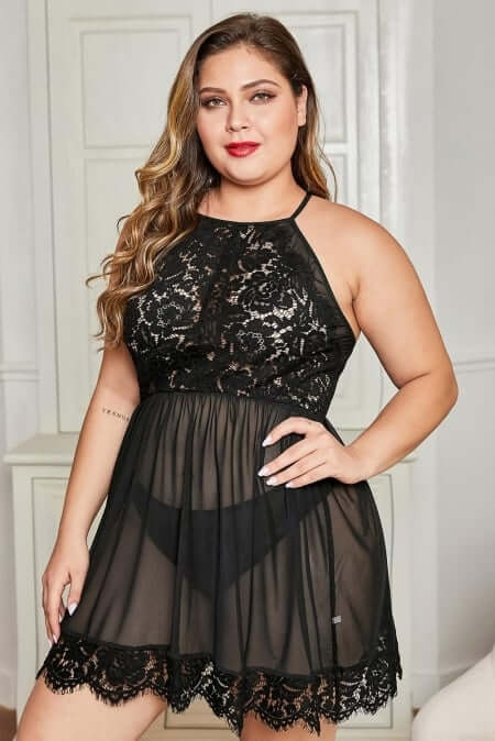 Plus Size So Chic - Sexy Mesh Lace Babydoll