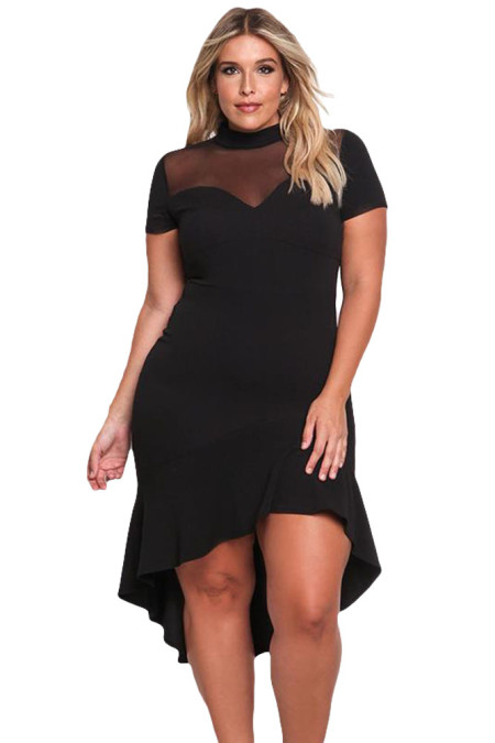 Plus Size So Chic - Black Hi-low Hem Curvy Dress