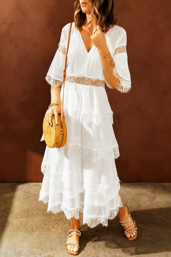 Φόρεμα Λευκό Boho Μεγάλο Μέγεθος -0099