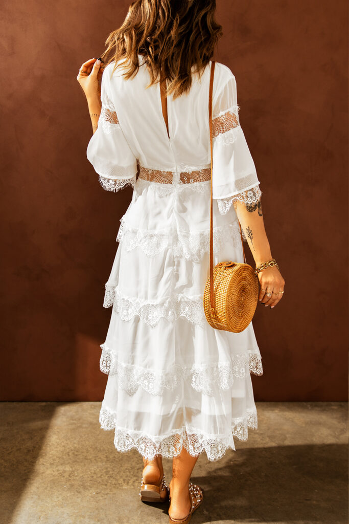 Φόρεμα Λευκό Boho Μεγάλο Μέγεθος -0099